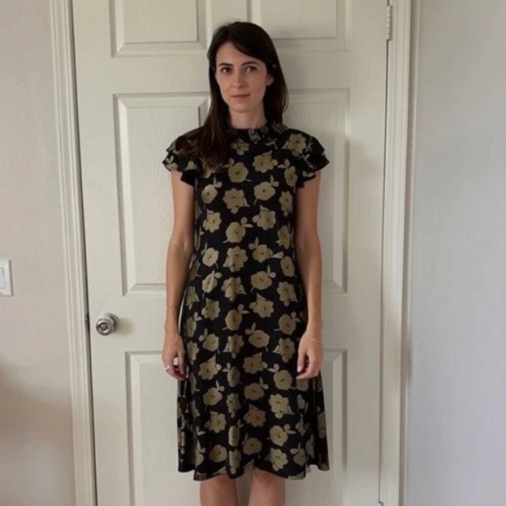 Ann Taylor Factory Medium Black and Gold Party Dress Holiday Vibes J jennsc_5854